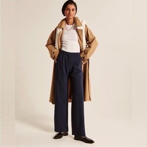 Abercrombie & Fitch Pleated Tailored Pant Navy Blue High Rise Wide Leg XS